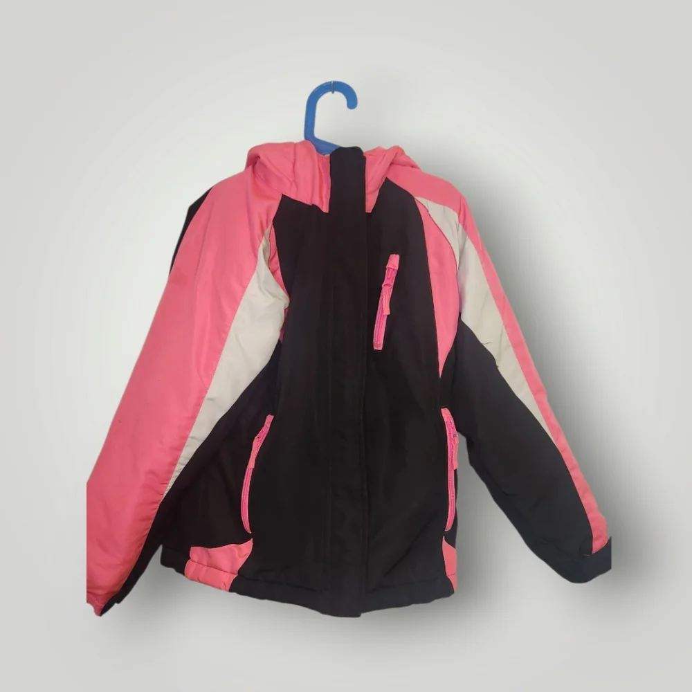 The Children's Place Girl Windbreaker Hooded puffer Jacket Black Pink m 7 8